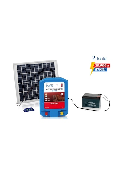 Puhu Ecos Eko Güneş Enerjili Elektrikli Çit Cihazı 2 Joule 20w Panel + 12v/14ah Jel Akü