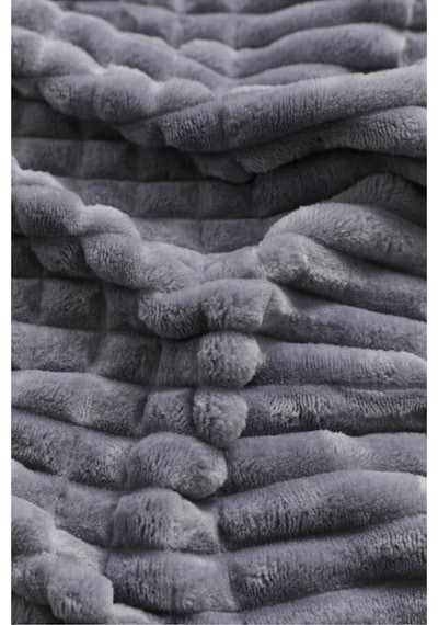 Merinos Çift Kişilik Battaniye Modern Line 3 Parça Set Gri Antrasit