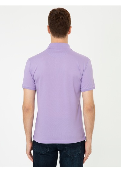 Lila Polo Yaka Slim Fit Basic Merserize T-shirt Pembe