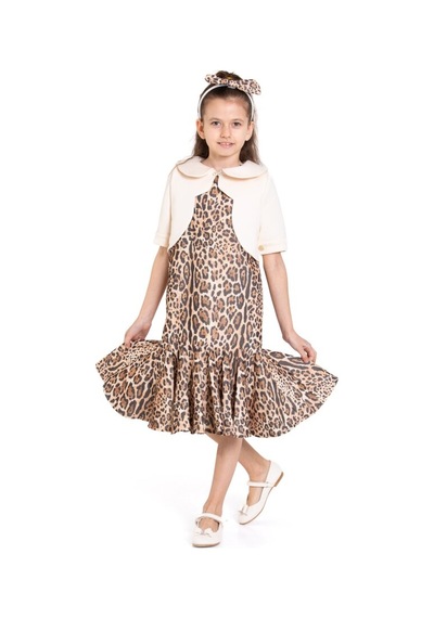 Xo Kids Kız Çocuk Kısa Kol Elbise 3-8 Yaş 2916-1 Kaplan Çok Renkli