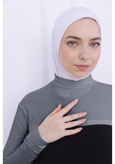 Loggia Balıkçı Yaka Boyunluklu Kolluk Açık Gri - Likralı Dik Yakalı Kadın Body Tesettür Crop Bolero Açık Gri