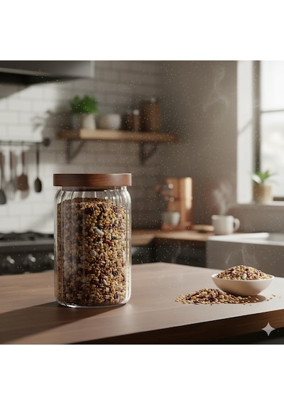 Tr Akasya Kapaklı Çizgili Cam Kavanoz 750 Ml Hava Geçirmez, Modern Fitilli Tasarım Gıda Saklama Kabı Bakliya Diğer