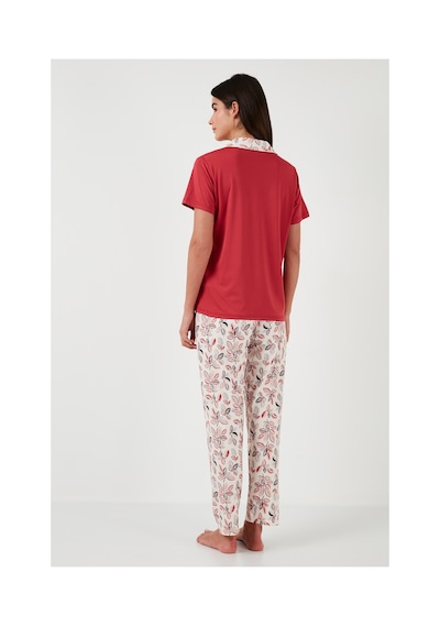 Lela Regular Fit Gömlek Yaka Kısa Kollu Bayan Pijama Takımı 65730101 Kırmızı