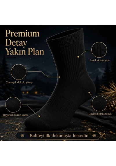 Genel Erkek Siyah Kışlık Termal Havlu Çorap 12'li Dikişsiz Esnek, Sıcak Tutan, Güç Siyah 12'li / 39-44