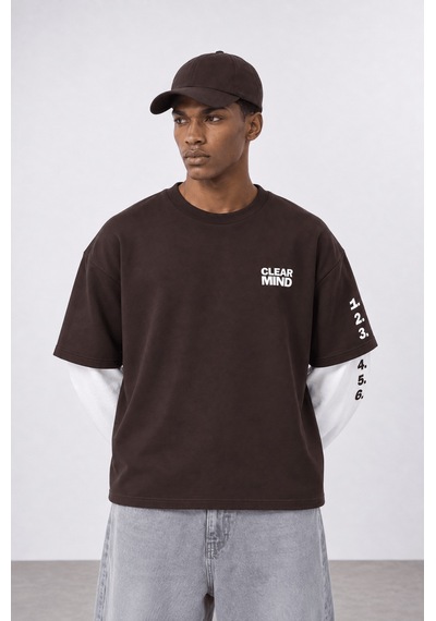 Respire Erkek Double Sleeve Oversize Sweatshirt Kahve