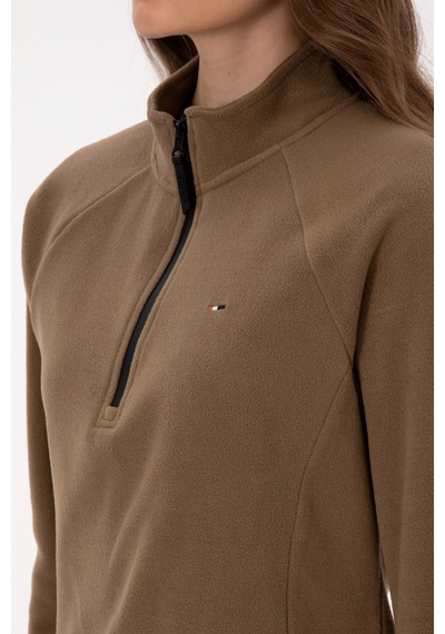 U.S. Polo Assn. Kadın Haki Fermuarlı Dik Yaka Polar Sweatshirt 50316714-VR027