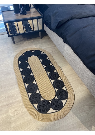 Mavaux Cookie Jüt Hasırlı El Örgüsü Kilim Siyah - Hasır