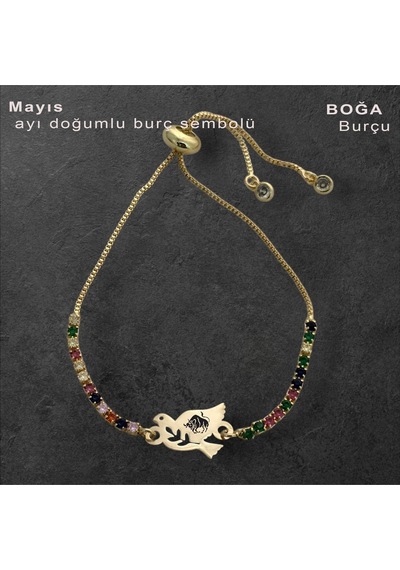 Archin Boğa Burçlarına Kuş Motifli Renkli Taş Desenli 14 Ayar Altın Plakalı Hediye Bileklik-353burç Boğa Archin Boğa Burçlarına Kuş Motifli Renkli Taş Desenli 14 Ayar Altın Plakalı Hediye Bileklik-353burç Boğa
