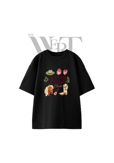 Thewert Rodeo Cowboy 1 Tasarım Baskılı Ünisex Siyah Oversize T-shirt