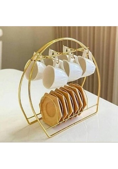 Gold Metal Kahve Fıncan Askı Aparatı Bej