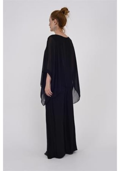 Bohem Stil İtalyan Yarasa Kol İpek Bluz & Pantolon Takım-8767 K.siyah Siyah