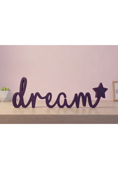 Dream Yazılı Yıldızlı Dekoratif Duvar & Raf Süsü Modern Masaüstü Dekor Mor