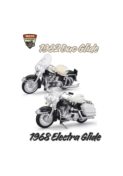 1:18 Harley Davidson 1962 Duo Glide 1968 Electra Glide 2'li Set Metal Gövde, Koleksiyonluk