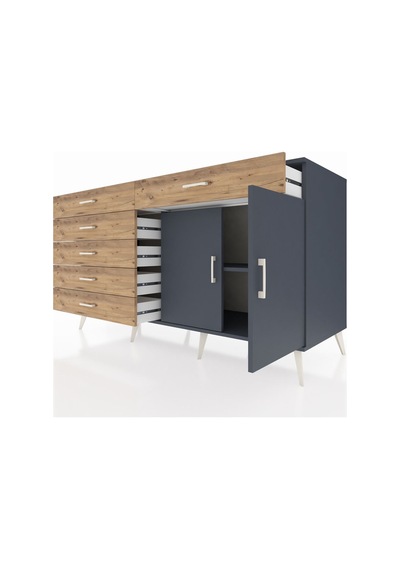 Kronos Konsol Tek Raflı 6 Çekmeceli 2 Kapaklı 176x59x99 Antrasit- Antrasit-antrasit/çam