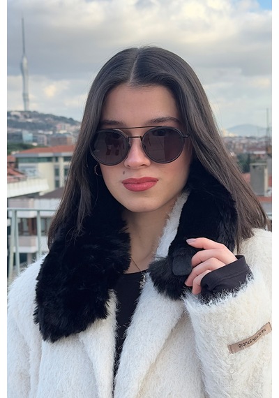 Mollycrush Kadın Siyah Peluş Kürk Boyunluk Mıknatıslı Premium Kışlık Boyunluk Siyah