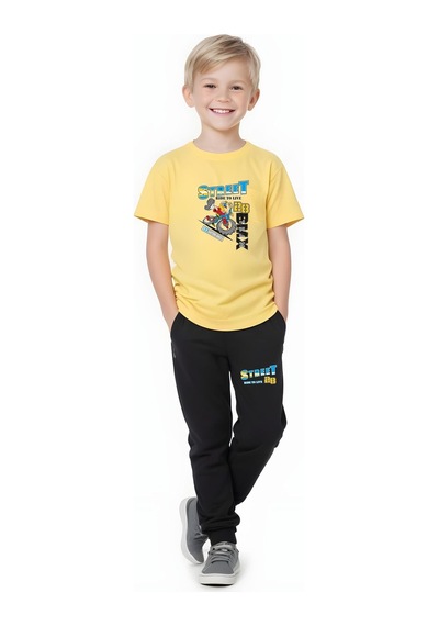Fyk Kids Erkek Çocuk Mevsimlik Street Baskılı Alt-üst Takım Sarı