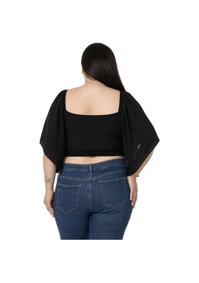 Disentis Büyük Beden Geniş Kollu Beli Lastik Ve Büzgülü Crop Siyah Bluz-siyah Siyah