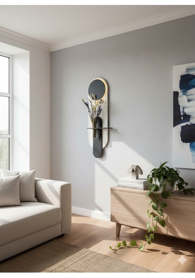 Petunya Ahşap Pilli Ledli İskandinav Tarzı Salon Duvar Rafı Modern Çiçeklik 27 X 90 Cm Paris Grisi - Antrasit