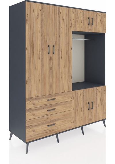 Kronos Gardrop 7 Raflı 3 Çekmeceli Tek Askılı 176x59x221 Antrasit-çam Çam Kronos Gardrop 7 Raflı 3 Çekmeceli Tek Askılı 176x59x221 Antrasit-çam Çam