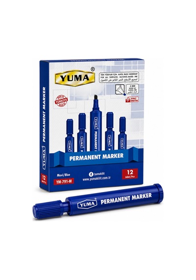 Mavi Permanent Marker Koli Kalemi 12 Li Paket 3 Mm Kesik Uç Lacivert