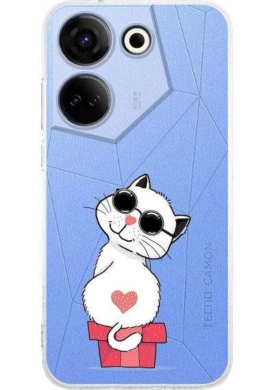 Tecno Camon 20 Pro İle Uyumlu Coolcat Baskılı Tasarım Kamera Korumalı Şeffaf Silikon Kılıf Şeffaf