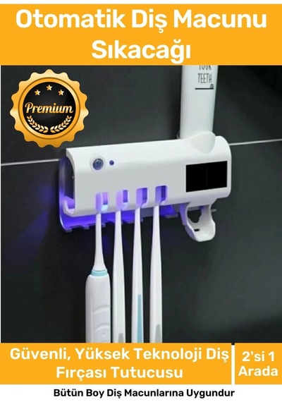 Premium Usb Şarjlı Güneş Enerjili Otomatik Diş Macun Sıkacağı Sterilizatörlü 4 Adet Fırçalığı Tutucu Diğer
