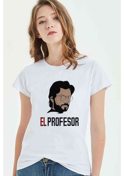 La Casa De Papel El Profesor Baskılı Beyaz Kadın Tshirt