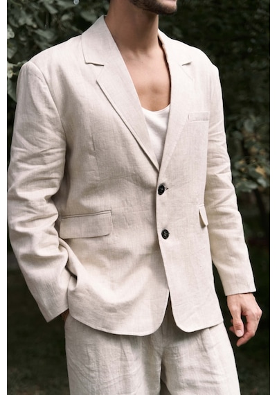 Bohemai Carlo Naturel Keten Erkek Blazer Naturel