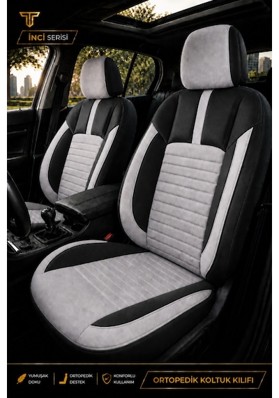 Nissan Note 2006-2012 Uyumlu İnci Serisi Gri Siyah Oto Koltuk Kılıfı