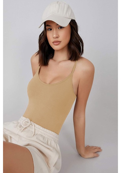 Kadın Modal Spagetti Askılı Kancalı Bodysuit Tops Atlet Belinay0860 001
