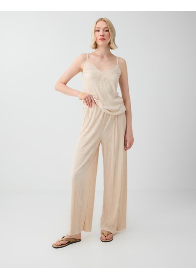 Jimmy Key Jimmy Key Taş Bol Paça Pliseli Örme Pantolon 6sw187379928