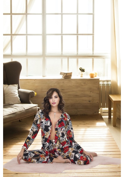 Bebekokusu Rahat Ve Şık Kadın Pijama - Karışık Desenli Desenli
