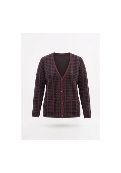 Onno Style Women Kazayağı Desen Renkli Klasik Triko Ceket Bordo
