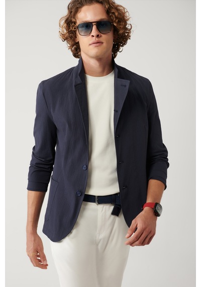 Avva Erkek Lacivert Dik Yaka Cepli Astarsız Lightweight Blazer Comfort Slim Fit Ceket A41y4028 Avva Erkek Lacivert Dik Yaka Cepli Astarsız Lightweight Blazer Comfort Slim Fit Ceket A41y4028