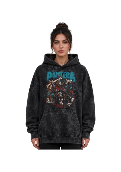 Sevbano Pantera Rock Metal Müzik Grubu Baskılı Unisex Oversize Yıkamalı P Siyah