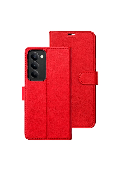 Xiaomi Redmi 15 Uyumlu Kapaklı Cüzdanlı Kartvizitli Telefon Kılıfı Deri Cüzdan Kırmızı