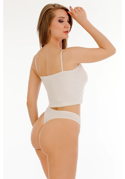 Sensu Kadın Fitilli Kumaş İp Askılı Büstiyer Tanga Set - Btt200 Bej Bej