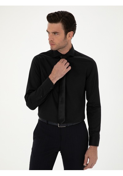 Cacharel Siyah Slim Fit Uzun Kollu Basic Gömlek