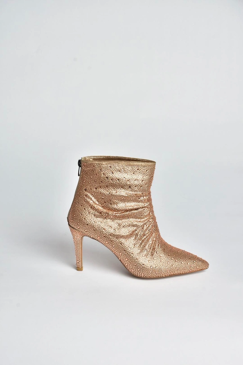 Fox Shoes V572127214 Bronz Sim Taşlı İnce Topuklu Abiye Bot Bronz-sim