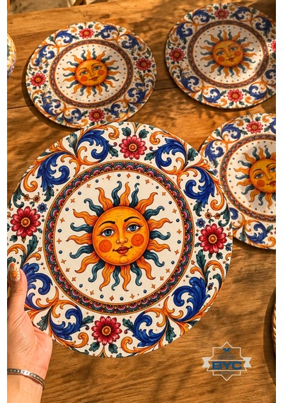 Sole Mio Güneş Desenli 4'lü Supla Set Akdeniz & Sicilya Temalı 30 Cm, 3 Mm Mdf, Uv Baskı, Masa S Çok Renkli