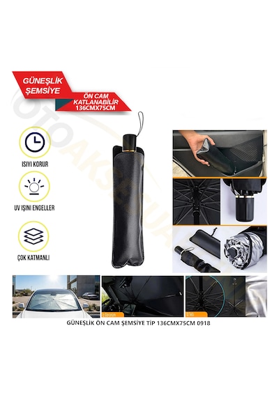 Araç Ön Cam Güneşliği Şemsiyesi Katlanabilir Oto Güneşlik Perdesi Uv Korumalı Isı Önleyici 0918 136cmx75cm