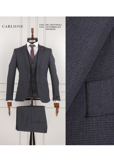 Fabio Cassel Slim Fit Mono Yaka Çift Yırtmaçlı Astarlı Takım Elbise Yelekli Lacivert