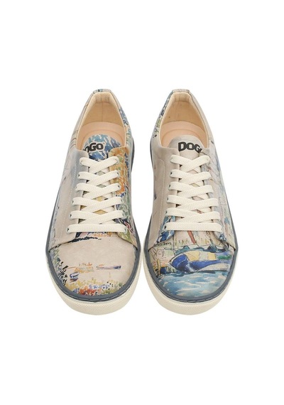 Kadın Vegan Deri Bej Sneakers - Watercolor And Sailors Tasarım Çok Renkli