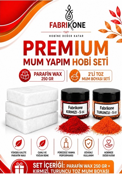 Premium Mum Yapım Hobi Seti - Parafin Wax 250 Gr - 2'li Toz Mum Boyası Seti - Kırmızı, Turuncu Bkfabpw2502kt Karışık