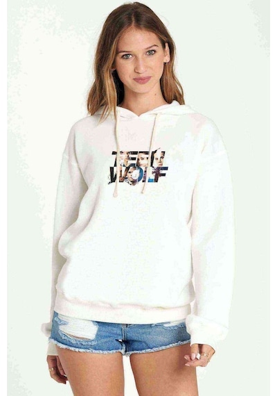 Teenwolf Dizi Film Baskılı Beyaz Kadın Kapşonlu Sweatshirt
