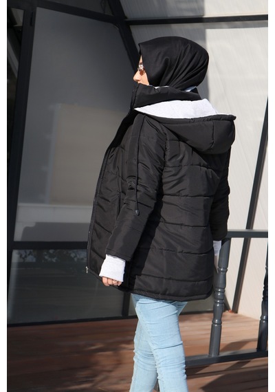 Sacrosa Kışlık Kapüşonlu Uzun Kadın Şişme Tesettür Mont Renkli