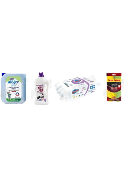 Bingo Çamaşır Suyu 4 Lt + Yüzey Tem. Fresh 2.5 Lt + Yüzey Tem.havlusu 96'lı + Flodex Rulo Kopar Bez 4'lü Set Diğer