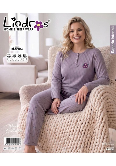 Boyraz Lindros Kadın Düğme Yaka Raporlu İnterlok Kışlık Battal Pijama Takımı 03016 - 1 Adet Lila Boyraz Lindros Kadın Düğme Yaka Raporlu İnterlok Kışlık Battal Pijama Takımı 03016 - 1 Adet Lila