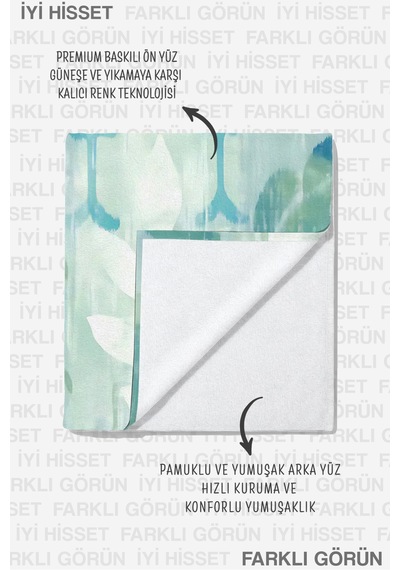 Etnik Botanik Premium Plaj Havlusu - Akdeniz Bohem Mint Mavi Hızlı Kuruyan Mikrofiber Havlu Uçuk Mercan