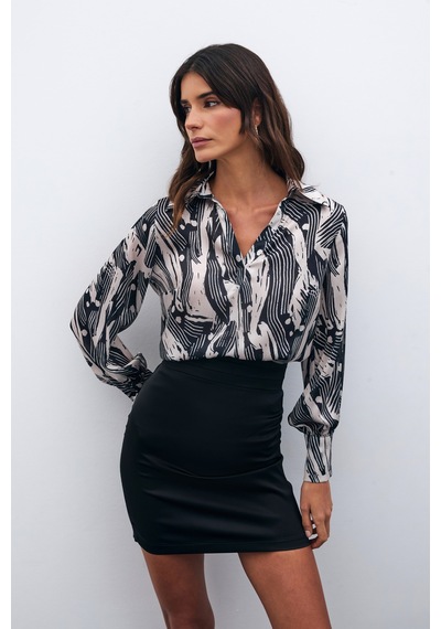 Sateen Gömlek Yaka Bluz - Siyah-135569 Siyah